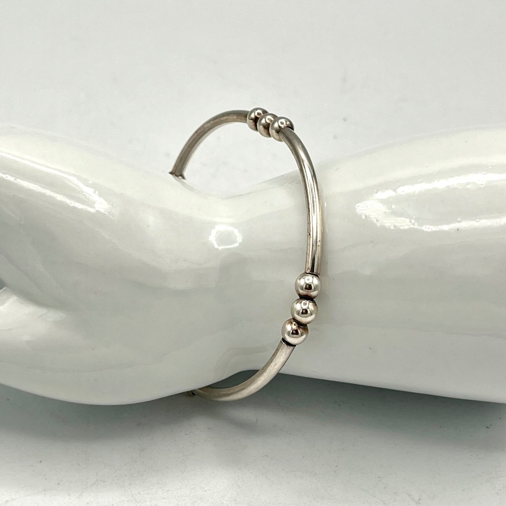 Vintage Italian Sterling Silver 925 Stretch Bead Bangle Bracelet Italy 8.6g